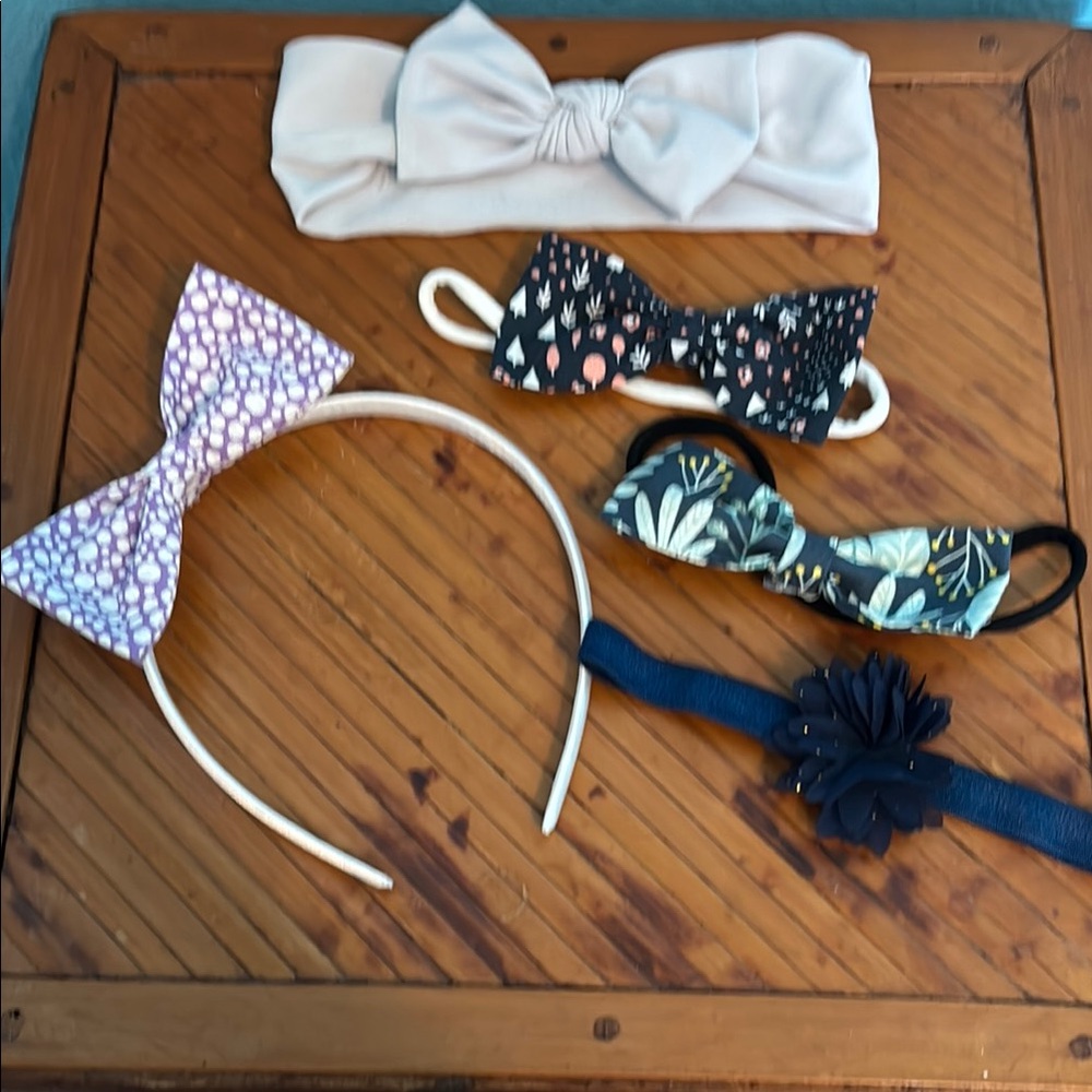Kids Bow and Headband Set - Cream, Purple, Black, Gray - includes 5